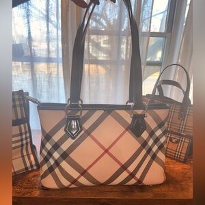 Burberry Nova Checkered Shoulder Bag Black Leather straps and zip closure